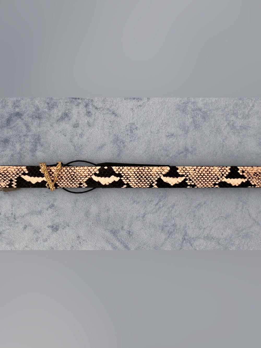 Versace Snake-Print Leather Belt with Gold Chain - Black & Beige